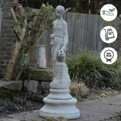 B&Q Classic Stone Cast Roman Lady Statue With A Jug On Column