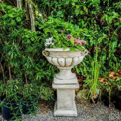  - Very Large Stone Cast Garden Urn And Plinth