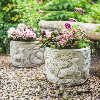 B&Q Pair Of Peacock Design Stone Planter Pots