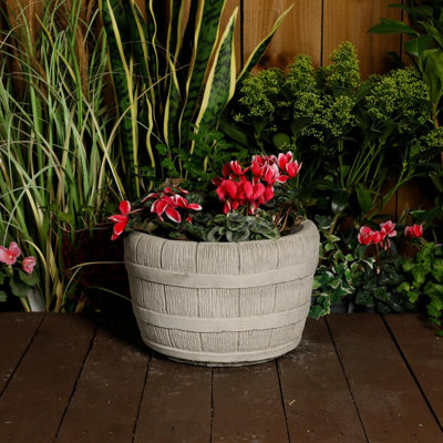 Small Half Barrel Stone Garden Planter Flower Pot