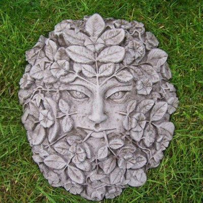 B&Q Stone Cast Large Female Leaf Wall Plaque Green