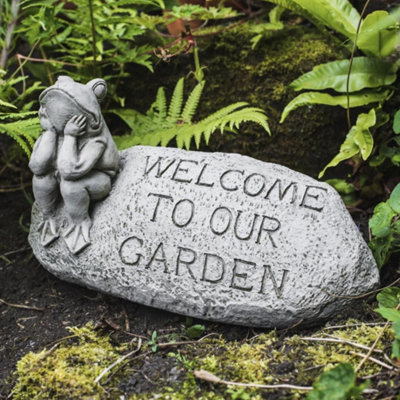 Welcoming Frog Stone Cast Garden Ornament from B&Q