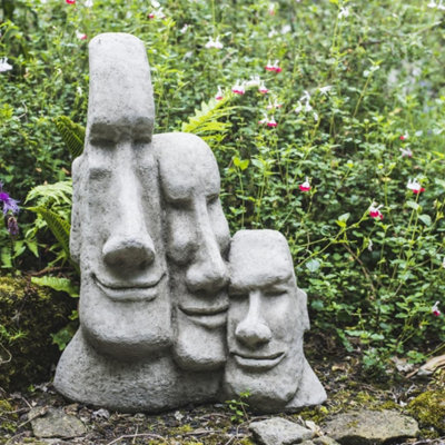 Large Easter Island Moai Head Trio For Garden from B&Q