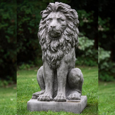 Very Large Sitting Stone Cast Proud Lion Statue from B&Q