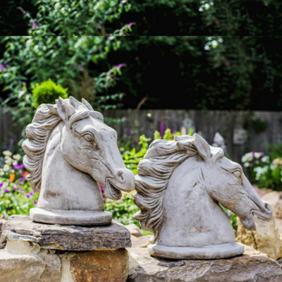 Pair Of Stone Cast Stallion Horse Heads from B&Q