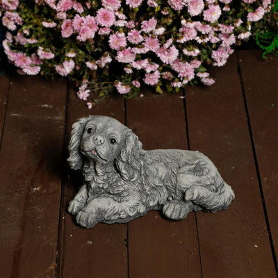 Stone Cast Small Laying King Charles Spaniel Dog Statue Ornament from B&Q