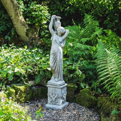 Classic Stone Cast Girl Statue With An Urn And Decorative Square Plinth from B&Q