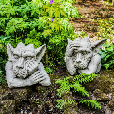 Pair Of Large Hand On Head Sleepy Gargoyle Garden Statues from B&Q