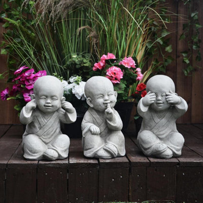 B&Q Oriental Garden Set Of 3 Wise Monks