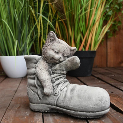 Cat In Shoe Stone Garden Ornament from B&Q