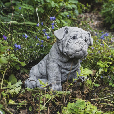 Cute Bulldog Pup Garden Ornament Dog Statue from B&Q