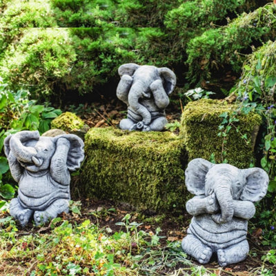 B&Q 3 Wise Stone Elephants Garden Ornaments