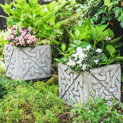 Pair Of Stone Cast Large Celtic Garden Planter Pots from B&Q