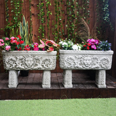 B&Q Pair Of Lion Design Stone Troughs On Legs Large B&Q