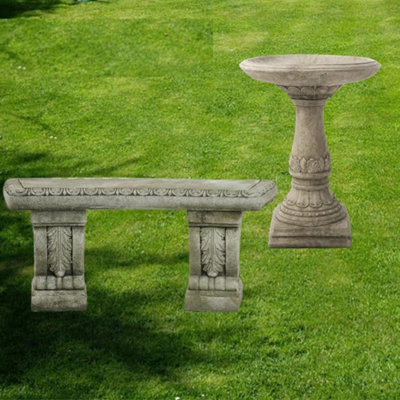 Stone Cast Garden Bench & Lala Design Birdbath from B&Q