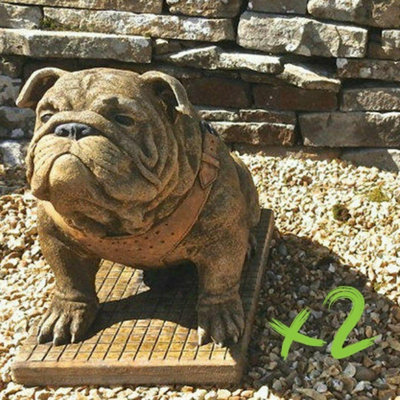 Exclusive Pair Life Size Sitting British Bulldogs Ornament Statue Hand Made In Uk from B&Q