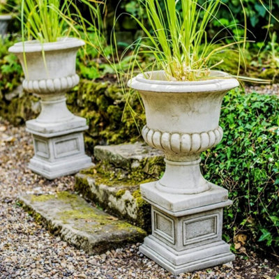 B&Q Pair Of Classic Stone Garden Urns With Columns