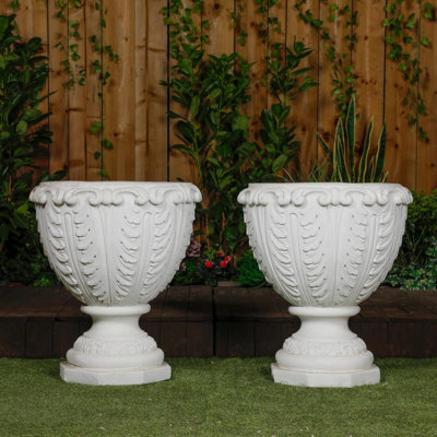  - Pair Of Large Roman Style White Stone Vases