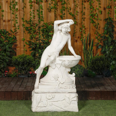  - Large White Stone Bathing Man Statue With Large Base