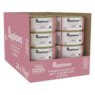 Applaws Natural Adult Wet Cat Food Tuna Fillet With Prawn In Broth 24 X 70G Tins