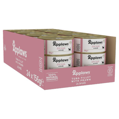 24 X 156G Applaws Natural Adult Wet Cat Food Tins Tuna Fillet With Prawn In Broth from B&Q