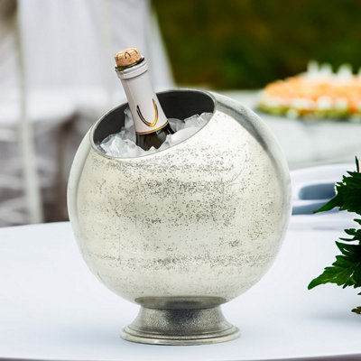CKB Ltd Ice Bucket Champagne Bottle Cooler Solid Metal Pewter For Wine Prosescco Drink Chiller Silver Vintage Luxury Centrepiece Bar from B&Q