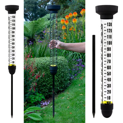 B&Q -  Ckb Ltd Rain Gauge With Spike Outdoor Extra Large Rainfall Measurement Water Metre Dual Scale Fun School Experiment 100Cm Tall