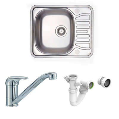 Carysil Aare 1.0 Inset Steel Sink With Compact DrainerTap & Plumbing Kit from B&Q