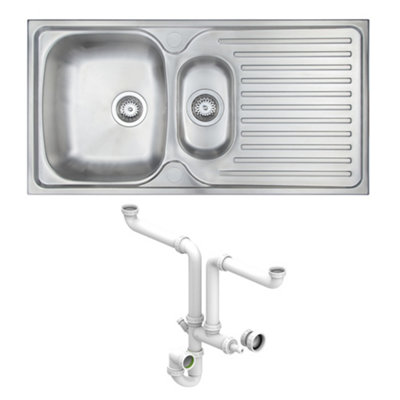Carysil Aare 1.5 Bowl Inset Steel Sink With Waste & Space Saving Plumbing Kit from B&Q