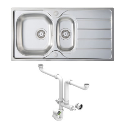 Carysil Ain 1.5 Bowl Inset Steel Sink With Waste & Space Saving Plumbing Kit from B&Q