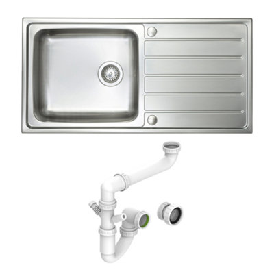 Carysil Arno 1.0 Large Inset Steel Sink With Waste & Space Saving Plumbing Kit