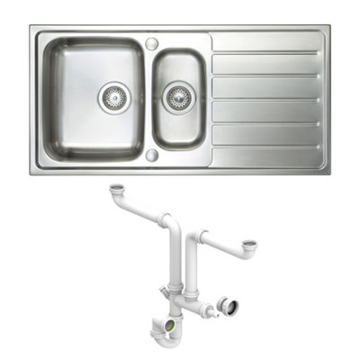Carysil Arno 1.5 Bowl Inset Steel Sink With Waste & Space Saving Plumbing Kit
