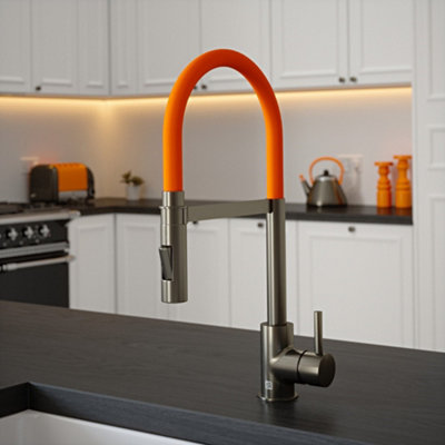 B&Q -  Gun Metal Mixer Spray Tap With Orange Tube