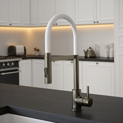 B&Q -  Gun Metal Mixer Spray Tap With White Tube