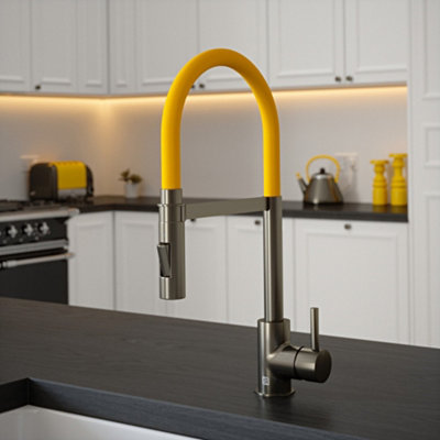 B&Q -  Gun Metal Mixer Spray Tap With Mustard Tube