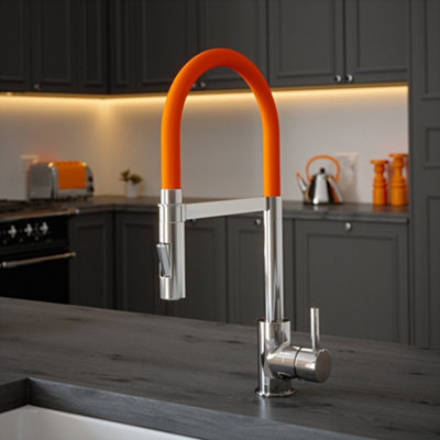 B&Q -  Chrome Mixer Spray Tap With Orange Tube