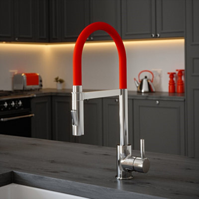B&Q -  Chrome Mixer Spray Tap With Red Tube