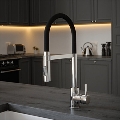 B&Q -  Chrome Mixer Spray Tap With Black Tube