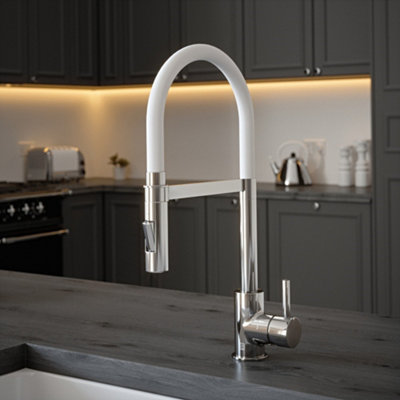 B&Q -  Chrome Mixer Spray Tap With White Tube