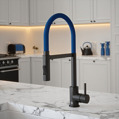 B&Q -  Matt Black Mixer Spray Tap With Blue Tube