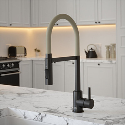 B&Q -  Matt Black Mixer Spray Tap With Ivory Tube
