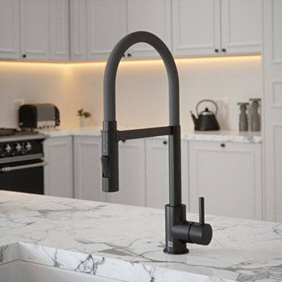 B&Q -  Matt Black Mixer Spray Tap With Grey Tube