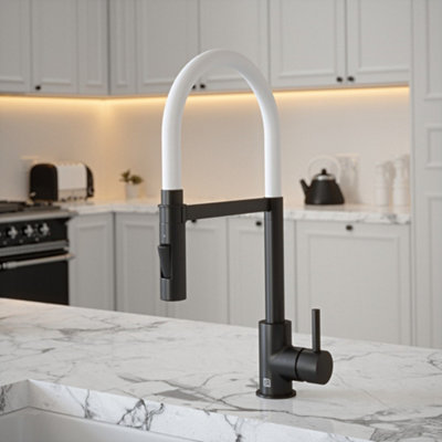 B&Q -  Matt Black Mixer Spray Tap With White Tube
