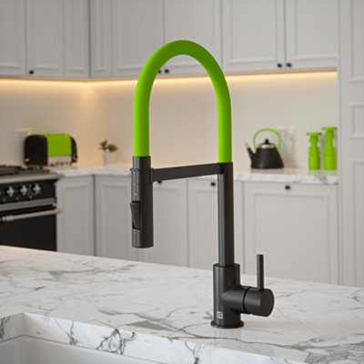 B&Q -  Matt Black Mixer Spray Tap With Green Tube