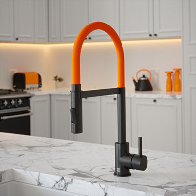 B&Q -  Matt Black Mixer Spray Tap With Orange Tube