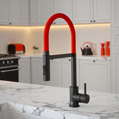 B&Q -  Matt Black Mixer Spray Tap With Red Tube