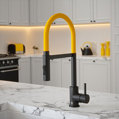 B&Q -  Matt Black Mixer Spray Tap With Mustard Tube