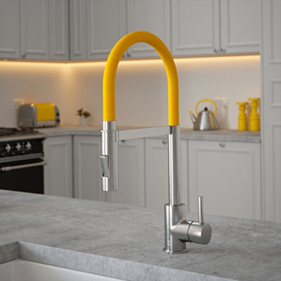 B&Q -  Brushed Nickel Mixer Spray Tap With Mustard Tube