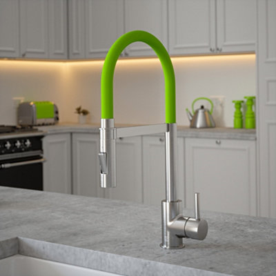 B&Q -  Brushed Nickel Mixer Spray Tap With Green Tube