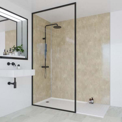 B&Q -  Classic Hydro-Lock T&g Wall Panel 2400X598 Travertine Mp2104